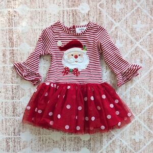 3/$20 Counting Daisies Christmas Santa Tulle Dress Red And White Size 2t